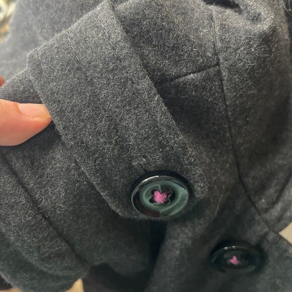 Y2K Miss Sixty Wool Military Hooded Pea Coat Sz S Double Breasted Goth Academia - Picture 8 of 12